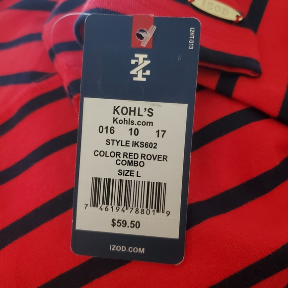 Izod red 3/4 sleeve midi in red rover combo red and blue cotton size L - Picture 10 of 10